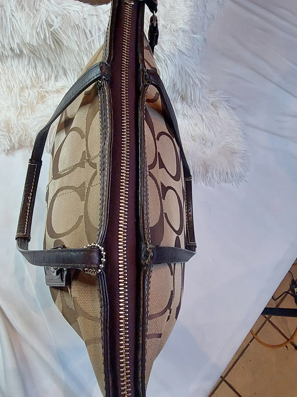 Coach Signature Stripe Zip Top Tote Bag F13548 - Pristine Lining 2009